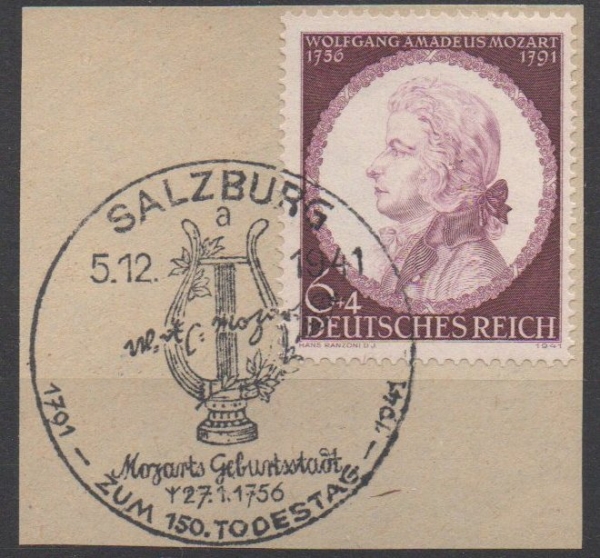 Michel Nr. 810, Wolfgang Amadeus Mozart auf Briefstück.